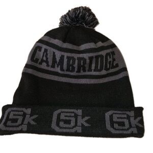 CAMBRIDGE YULE FEST BLACK/GREY KNIT‎ SKI HAT WITH POMPOM HARVARD SQ CAMBRIDGE
